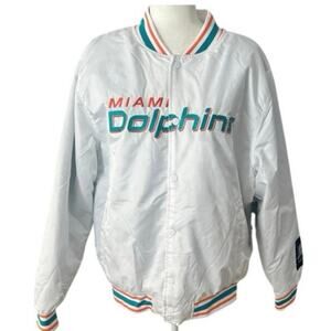Miami Dolphins white  bomber jacket Sz L NFL game day football clean fresh look